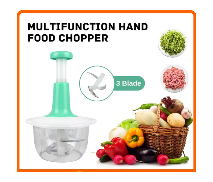 Generic Manual Food Processor Multi-functions Gourmet Cuisine Hand Pat Chopper Press Cutter Vegetable Meat  - Green and White - Zoom Image 4