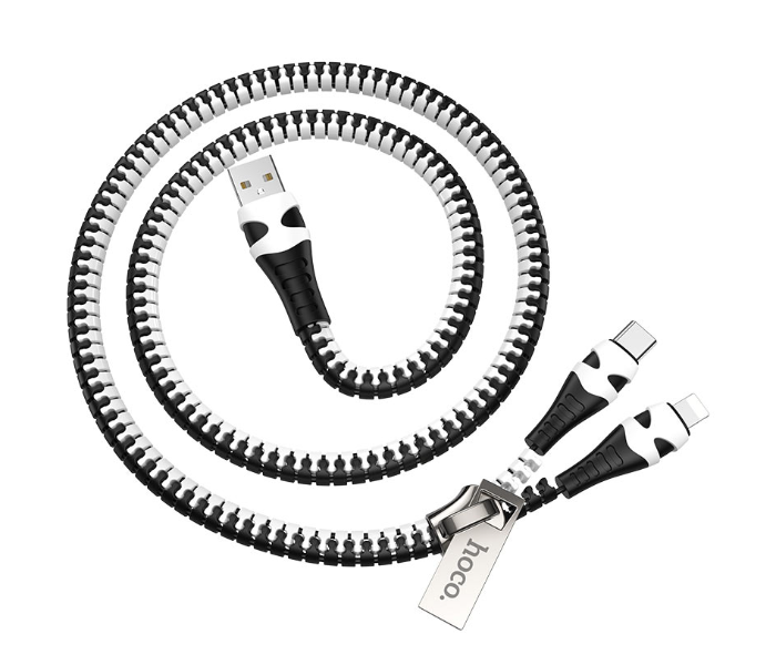 Hoco U97 2-In-1 Zipper Charging Cable - Black and White - Zoom Image 2