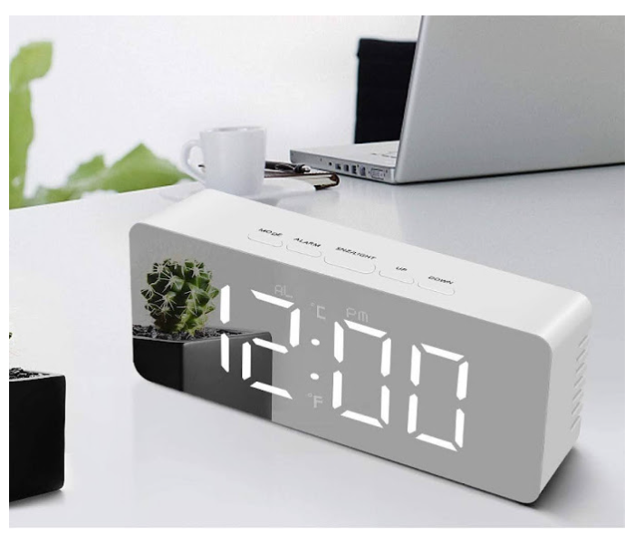 GTC 22000752 Digital Mirror Alarm Clocks with Temperature Led Display - White - Zoom Image 1