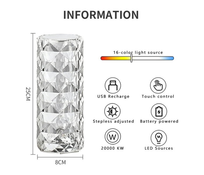 Crystal Diamond Color Changing Creative Romantic Rose Acrylic LED Light for Bedroom Living Room Touch Control Bedside Lamp with USB Port - Zoom Image 3