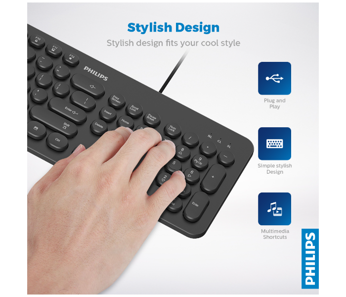 Philips SPK6334-00 Wired Keyboard with Arabic and English Layout - Black - Zoom Image 2