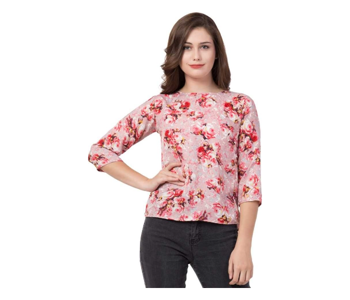 Quny AM-FLP0013 3/4th Sleeve Large Sized Short Top for Women - Pink - Zoom Image