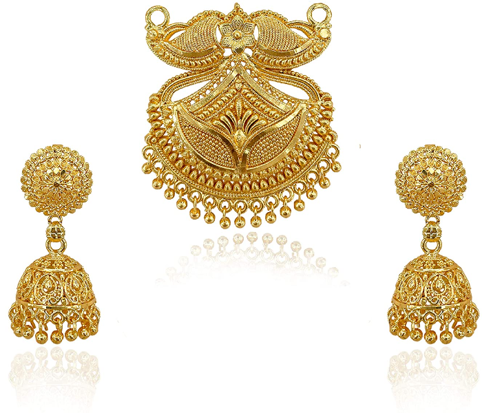 Brado Traditional Pendant Gold Plated Hand Meena Necklace With 2 Mangalsutra Earrings  - Zoom Image 2