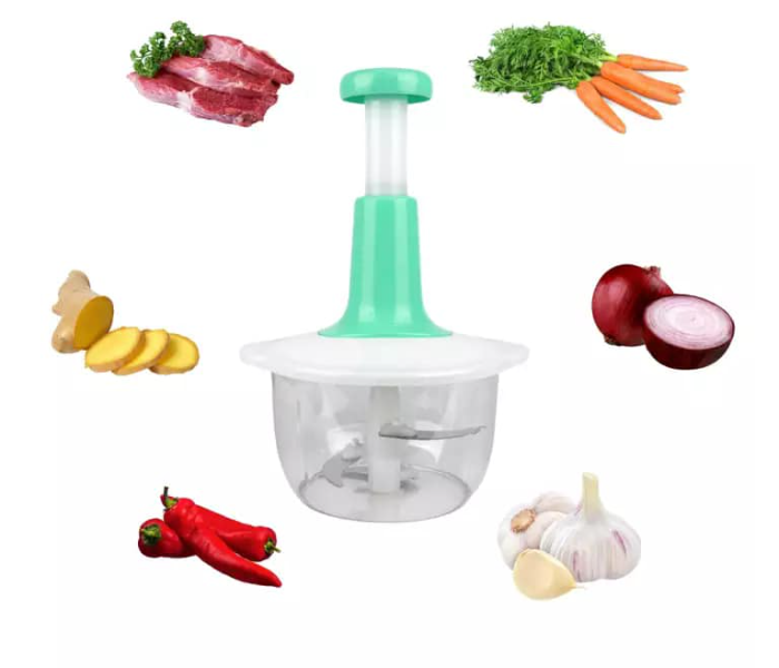 Generic Manual Food Processor Multi-functions Gourmet Cuisine Hand Pat Chopper Press Cutter Vegetable Meat  - Green and White - Zoom Image 1