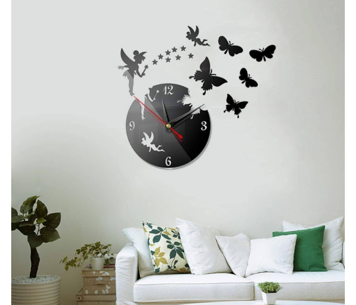 GTC 22000784 Butterfly Star 3D Acrylic Stereo Sticker Wall Clock - Black - Zoom Image 3