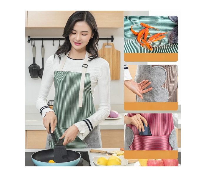 OEM Waterproof and Oil Proof Kitchen Apron with Pocket and Wipeable Stripes - Green - Zoom Image 2