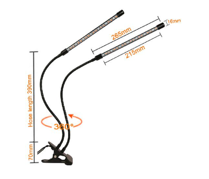 30W LED Table Grow Light -2 Heads With Chip - Black - Zoom Image 2