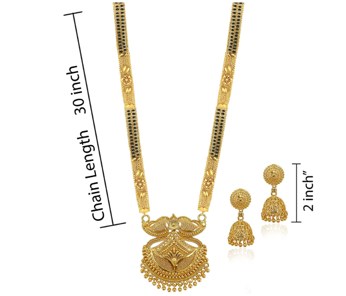 Brado Traditional Pendant Gold Plated Hand Meena Necklace With 2 Mangalsutra Earrings  - Zoom Image 3