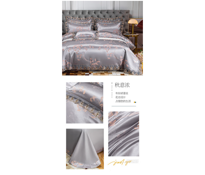 GTC 22000738 Gold Satin Jacquard Luxury Euro Soft Silky Double Duvet Cover Bedroom Set - Grey - Zoom Image 2