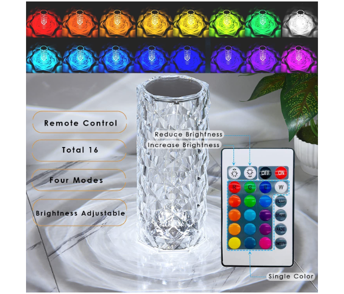 Crystal Diamond Color Changing Creative Romantic Rose Acrylic LED Light for Bedroom Living Room Touch Control Bedside Lamp with USB Port - Zoom Image 2