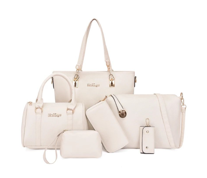 Womens 6 Pieces PU Leather new Fashion Hand Bag Sets - White - Zoom Image