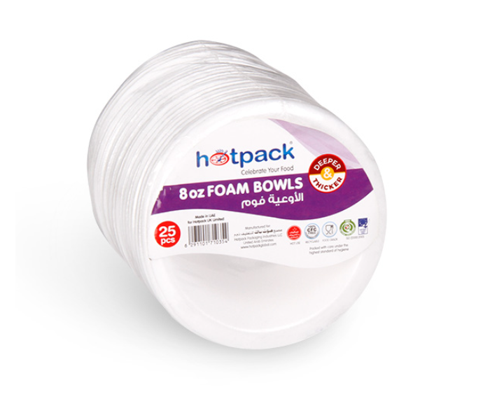 Hotpack HSMPAFB8 25 Pieces 8oz Foam Bowl - White - Zoom Image