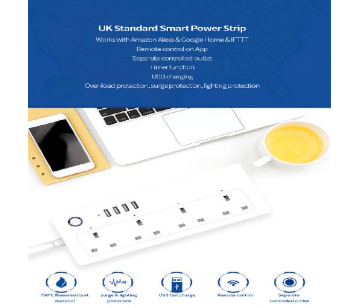 Wink Wifi Power Strip 4 Way 4 USB - White - Zoom Image 3