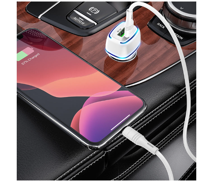 BOROFONE BZ14 Max Dual Port Ambient Light Car Charging Holder - White - Zoom Image