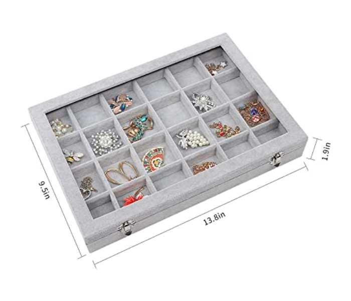 Multi-Functional 24 Grid Jewelry Organizer with Lid and Lock - White - Zoom Image 2