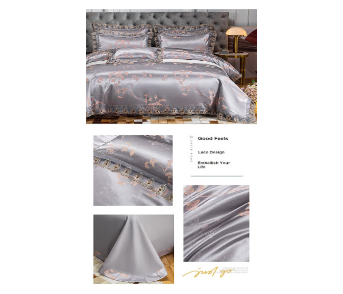 GTC 22000738 Gold Satin Jacquard Luxury Euro Soft Silky Double Duvet Cover Bedroom Set - Grey - Zoom Image 3