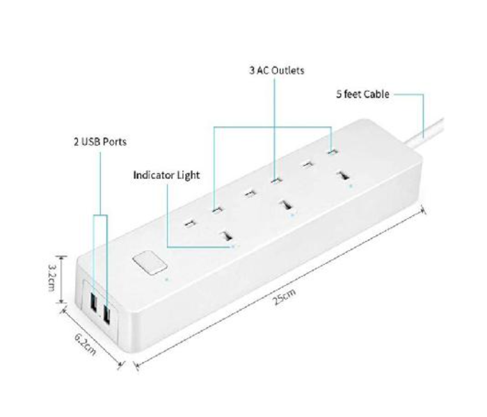 Wink Wifi Power Strip 3 Way 2 USB - White - Zoom Image 2