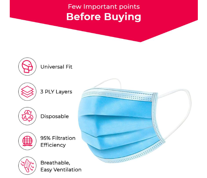 LVM Pack of 50 Pieces Disposable 3 Layer Face Mask - Blue - Zoom Image 2