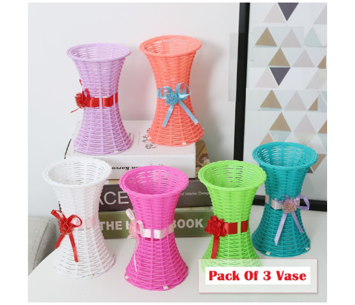 GTC 22000776  3 Pcs Plastic Rattan Flower Vase for Home Decoration - Pink - Zoom Image 1