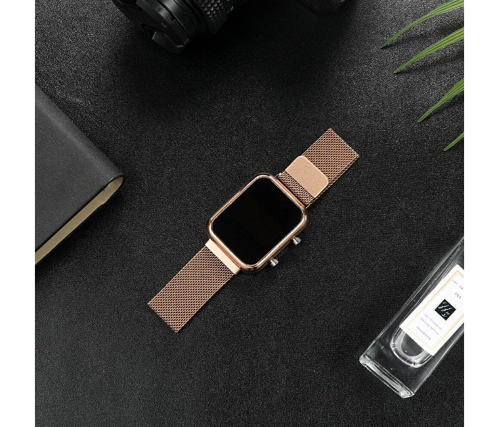 Large Dial Rectangular Digital  Fashion Stainless Steel Led Electronic Luxury - Rose Gold - Zoom Image 1