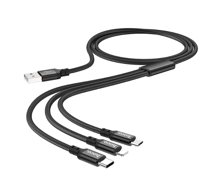 Hoco X14 3-In-1 Lightning Micro and Type-C Speed Charging Cable - Black - Zoom Image 1