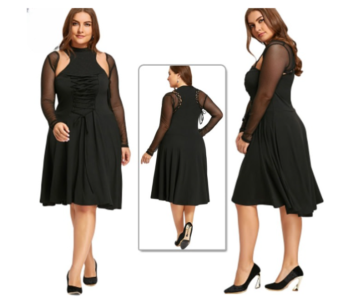 Quny RMC-10187 Western Wear XXL Sized Frock for Women - Black - Zoom Image