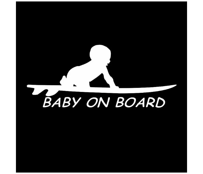 Baby on Board Surfing Funny Car Sticker - White - Zoom Image