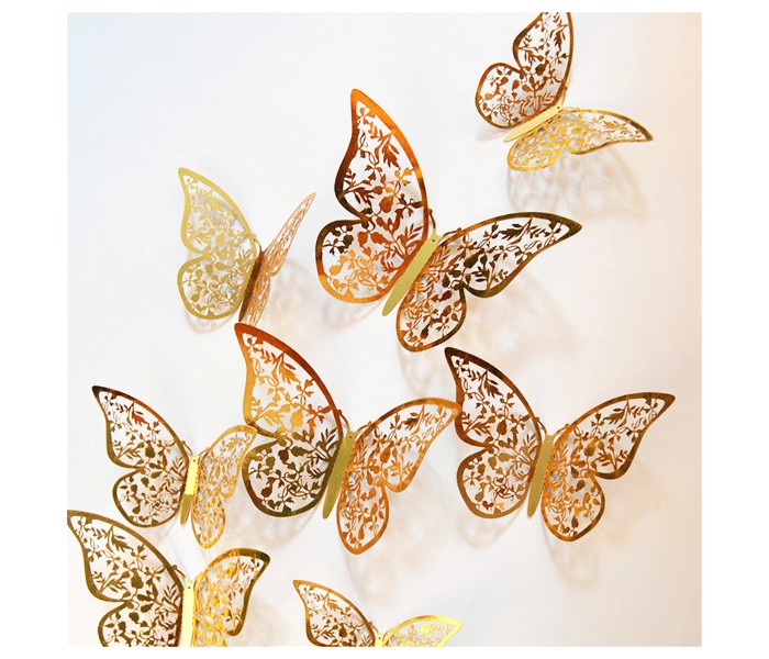 12 Piece 4D Hollow Butterfly Wall Sticker - Gold - Zoom Image 1