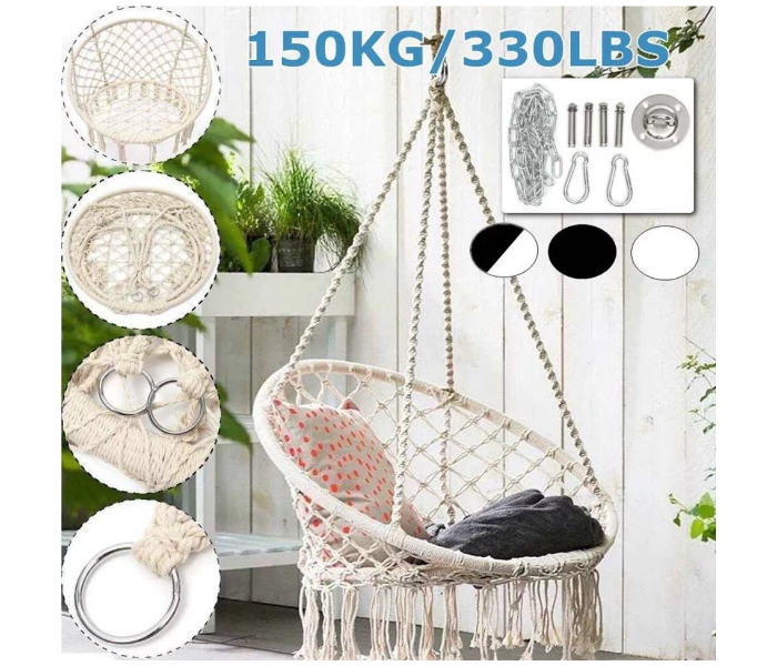 Generic Rope Hanging Hammock Chair for Indoor or Outdoor Leisure Garden Use - Beige - Zoom Image 1