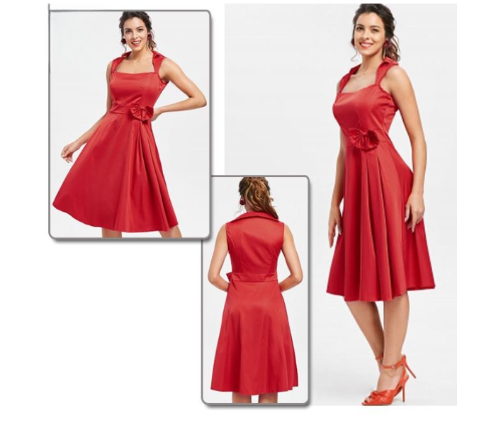 Quny RMC-10247 Sleeveless Medium Sized Frock for Women - Red - Zoom Image