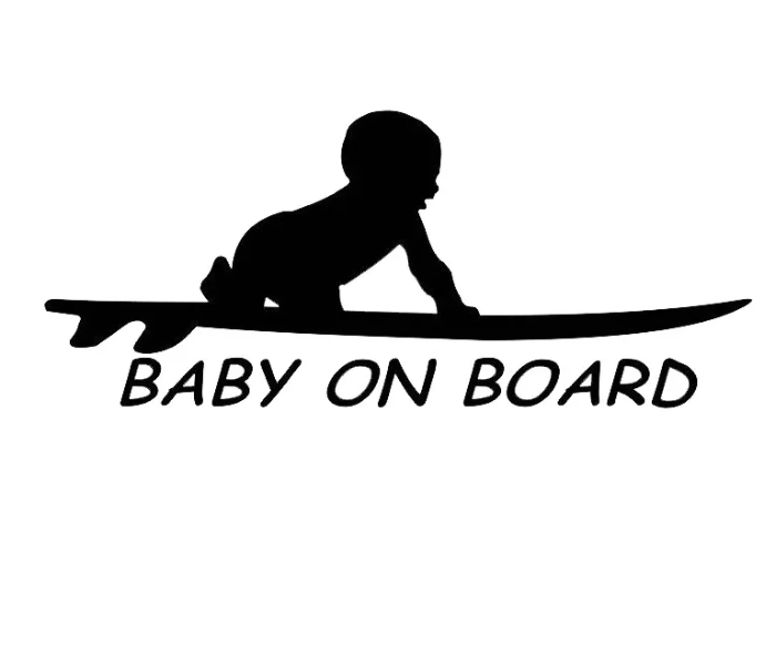 Baby on Board Surfing Funny Car Sticker - Black - Zoom Image