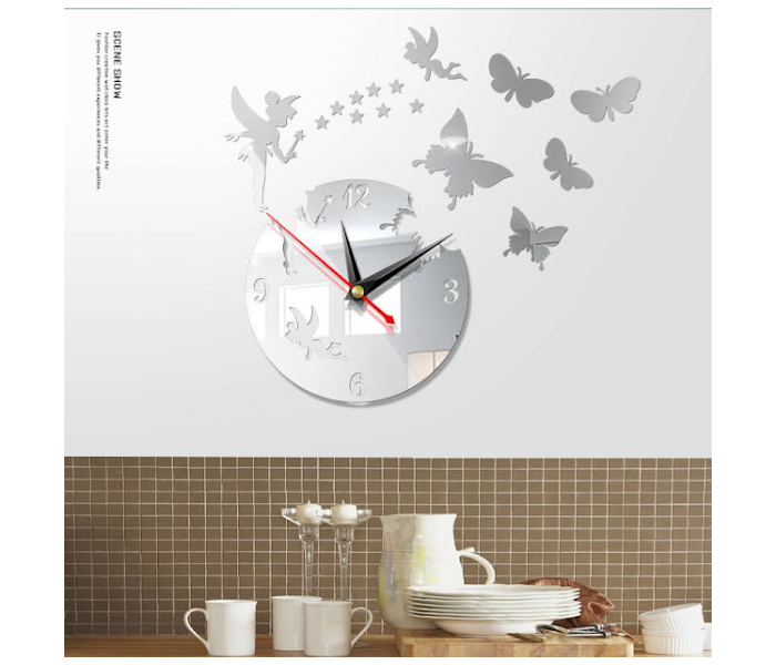 GTC 22000785 Butterfly Star 3D Acrylic Stereo Sticker Wall Clock - Silver - Zoom Image