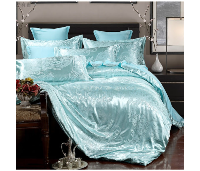 GTC 22000741 European-style Satin Jacquard 4 Piece Bedding Set - Sky Blue - Zoom Image 1