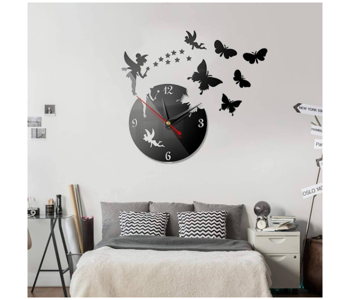 GTC 22000784 Butterfly Star 3D Acrylic Stereo Sticker Wall Clock - Black - Zoom Image 2