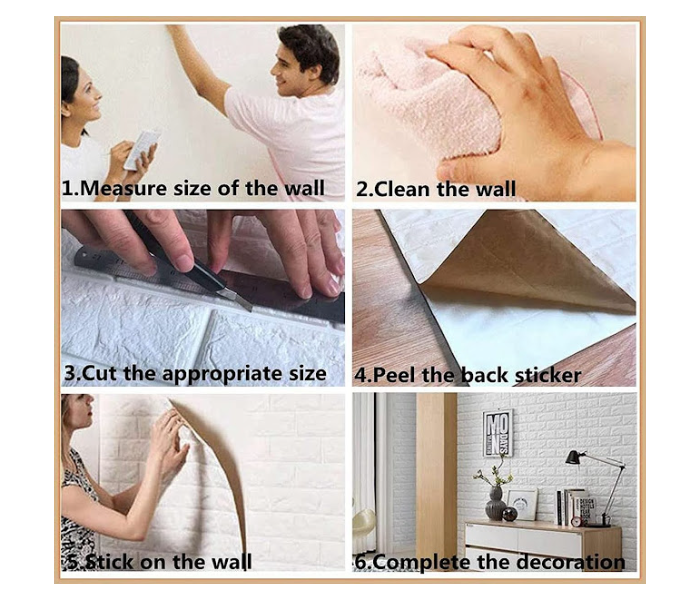 GTC 22000746 10 Pcs Self-Adhesive Waterproof Removable 3D Brick Wall Panels Sticker Wallpaper - White - Zoom Image 4