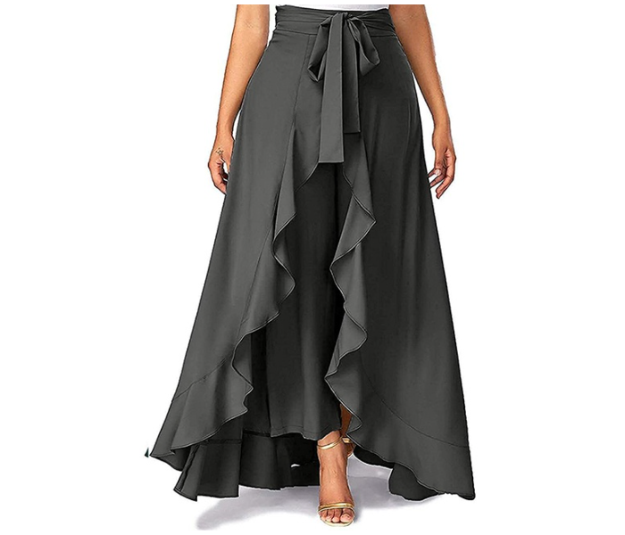 Quny PMM2127 Full Stitched Polyster Cotton Skirt Pants With Ruffle Skirt And Fancy Belt for Women - Grey - Zoom Image