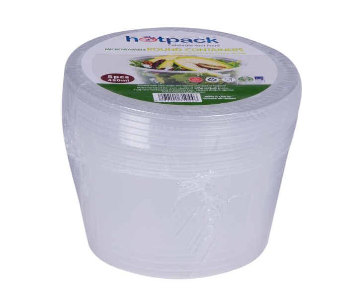 Hotpack HSMMP400 5 Pieces 450ml Microwave Container Round - White - Zoom Image