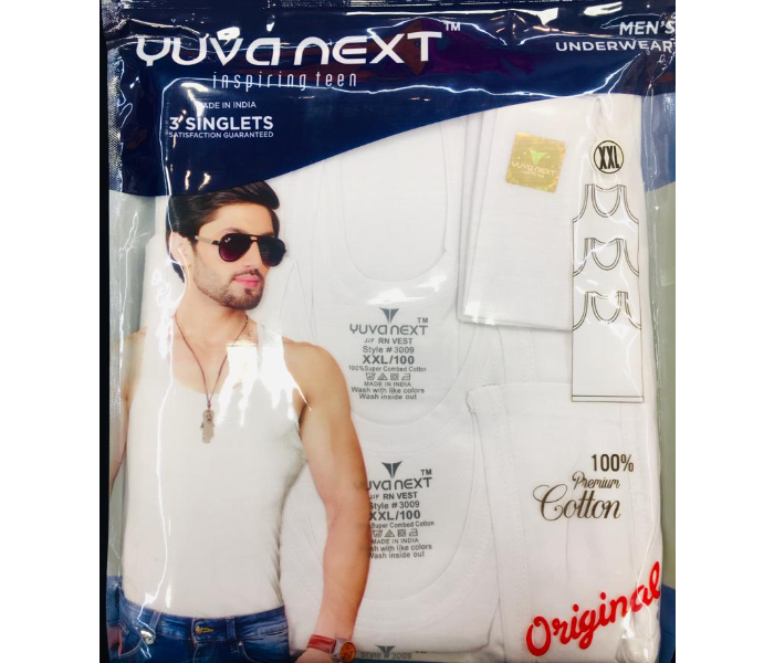 YUVANEXT 100 Percentage Cotton Classic Solid White Vest Modern Fit - Medium - Zoom Image 2