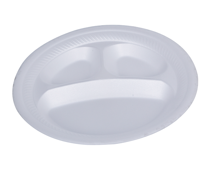 Hotpack RFP103B 25 Pieces 10 Inch Round Foam Plate with 3 Compartment - White - Zoom Image 2