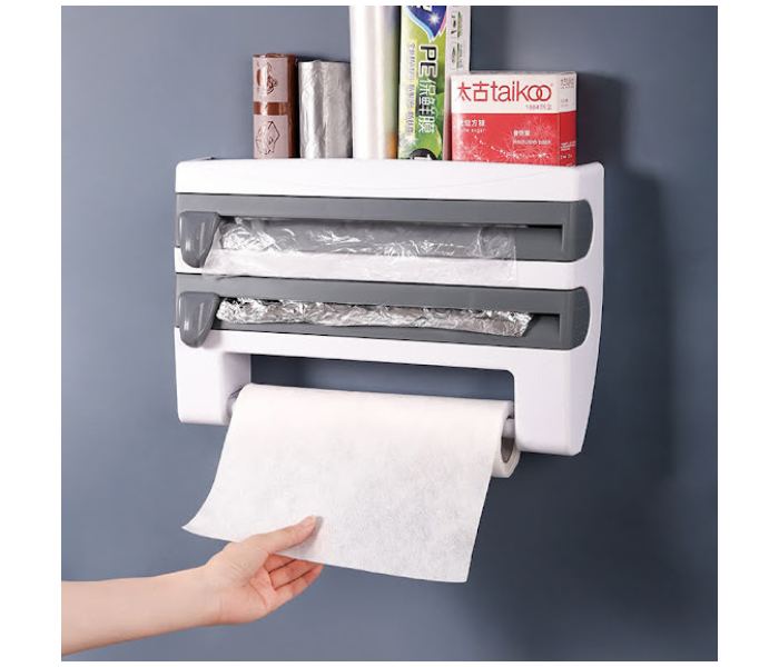 GTC 22000689 4 In 1 MultiFunction Kitchen Cling Film Foil Paper Holder - White and Grey - Zoom Image 3