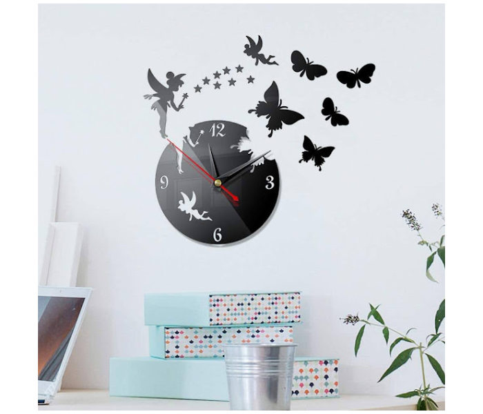 GTC 22000784 Butterfly Star 3D Acrylic Stereo Sticker Wall Clock - Black - Zoom Image 1