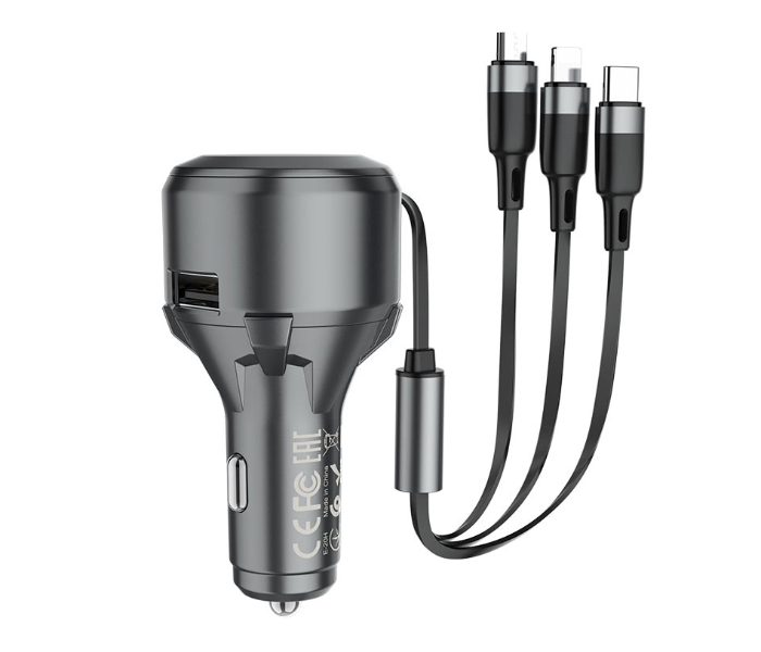 Hoco S27 24W Tributo Single-Port Car Charger With 3-In-1 Cable - Black - Zoom Image 2