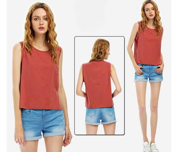 Quny RMC-10109 Sleeveless Large Sized Short Top for Women - Red - Zoom Image