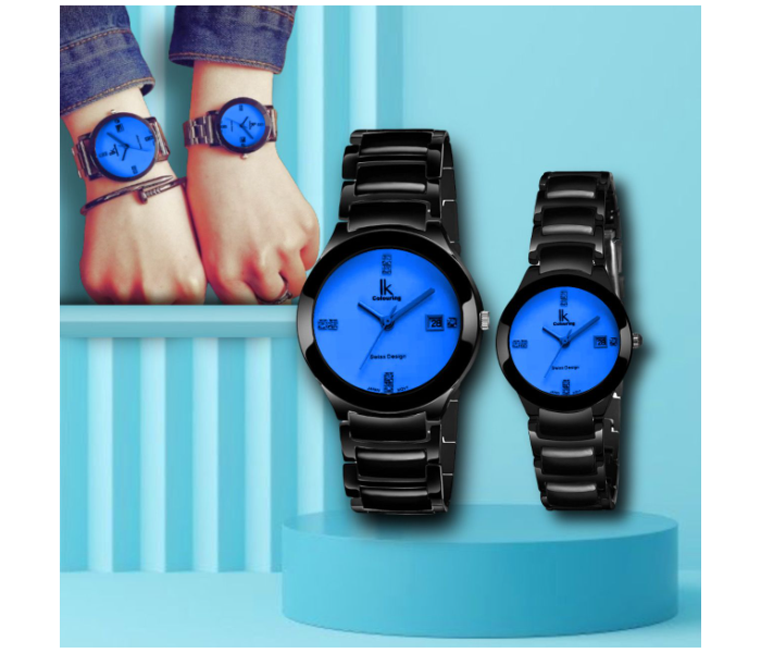 137 Max Black Chain Strap Couple Analog Watch - Black and Blue - Zoom Image