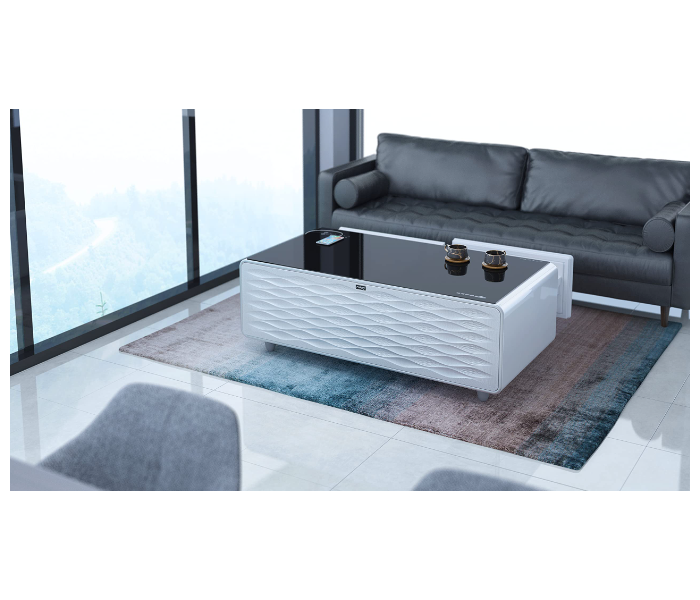 Futuristic Coffee Table & Fridge , Wireless Charger, Music Player,Bluetooth, AUX and USB Charger- White - Zoom Image 5