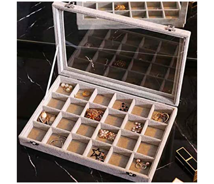 Multi-Functional 24 Grid Jewelry Organizer with Lid and Lock - White - Zoom Image 4