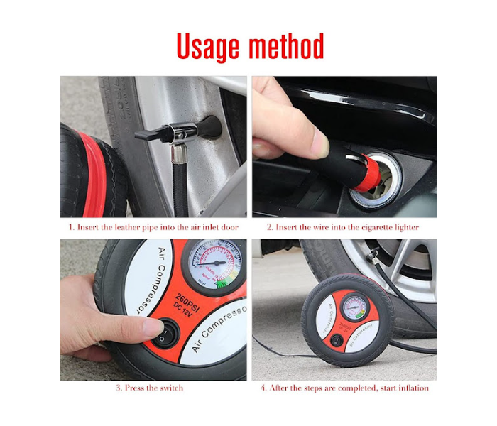 GTC 22000792 Portable Car Air Compressor 12V Input Electric Tire Inflaters - Black - Zoom Image 2