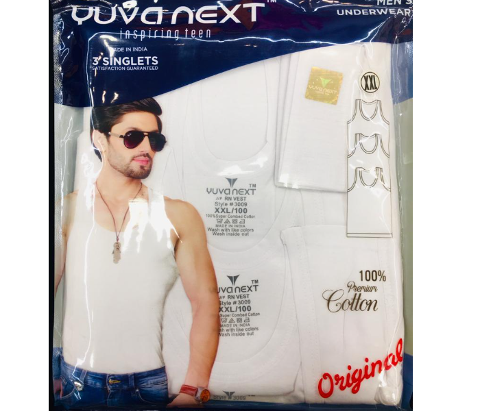 YUVANEXT 100 Percentage Cotton Classic Solid White Vest Modern Fit - Large - Zoom Image 2