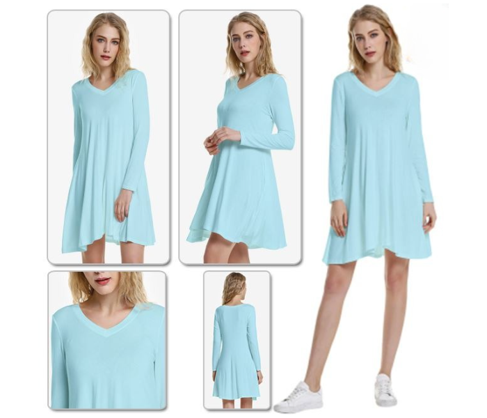 Quny RMC-10343 Full Sleeve Medium Sized Long Top for Women - Light Blue - Zoom Image