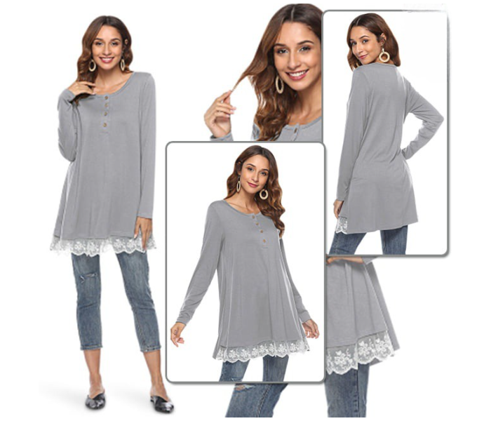 Quny RMC-10222 Full Sleeve Large Sized Short Top for Women - Grey - Zoom Image